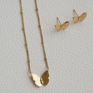 18k Gold  Danity set Butterfly Necklace and Earring, charm jewelry